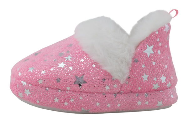 Capelli New York Toddler Girls Soft Boa Slipper With All Over Foil Dots And Stars