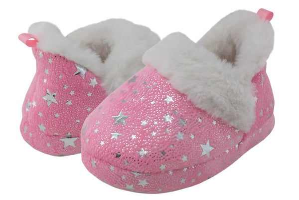 Capelli New York Toddler Girls Soft Boa Slipper With All Over Foil Dots And Stars