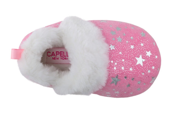 Capelli New York Toddler Girls Soft Boa Slipper With All Over Foil Dots And Stars