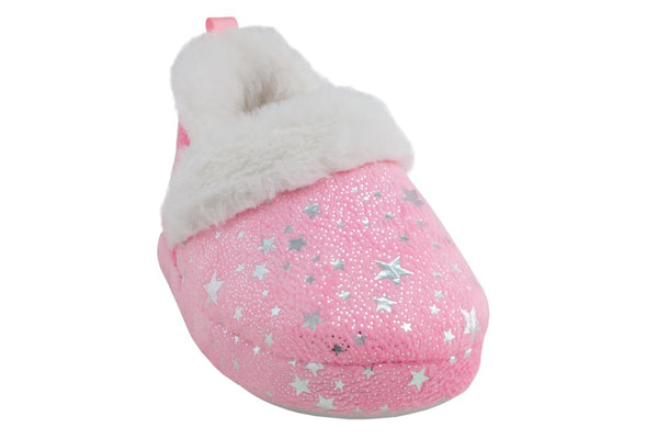 capelli new york Toddler Girls Soft Boa Slipper with all over Foil Dots and Stars
