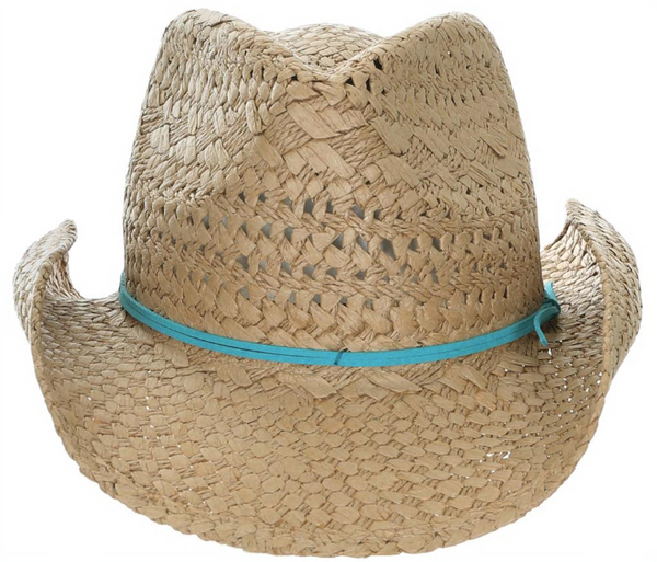 Capelli New York Twisted And Lala Straw Cowboy Hat With Turquoise Faux Suede Tie