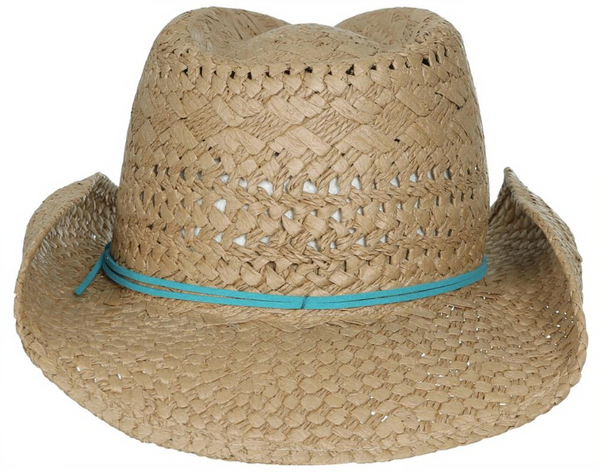 capelli new york Twisted and Lala Straw Cowboy Hat with Turquoise Faux Suede Tie