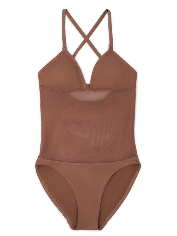 capezio Plunge Neck Mesh Midriff Leotard - Girls