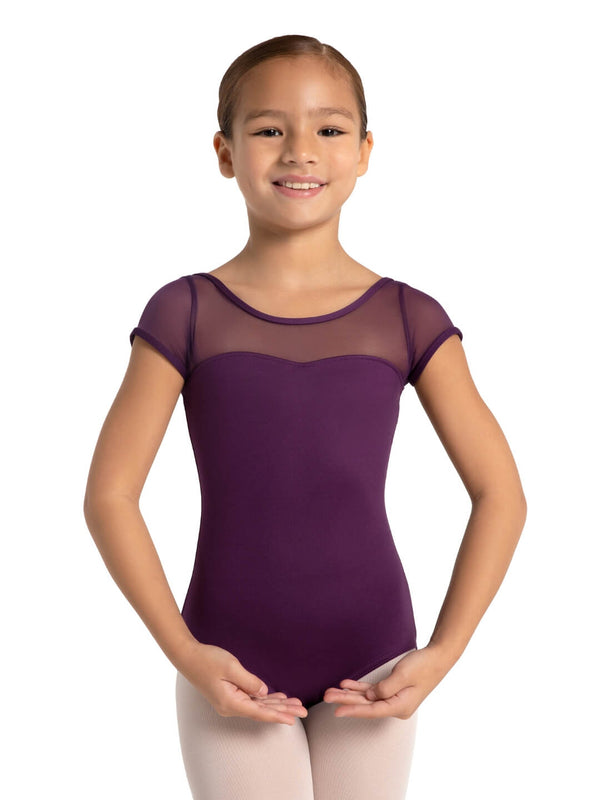 capezio Studio Collection Mesh Yoke Short Sleeve Leotard - Girls