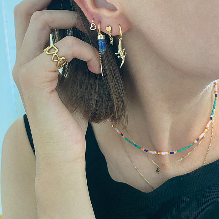 Capi Golden Crystal Lapis Stone Earring