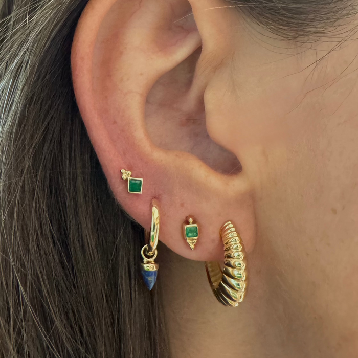 Capi Green Emerald Deco Stud