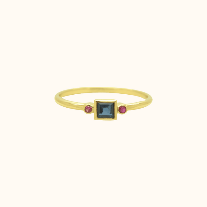 capi Deco Ring With 2 Briljant Cut Ruby And 1 Square Cut Blue Sapphire