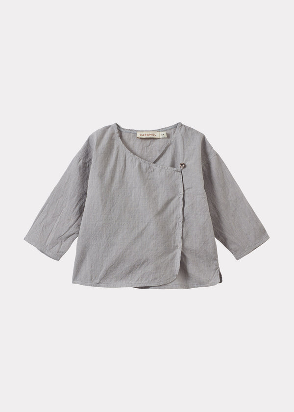 Caramel ACORUS BABY HAND-LOOMED COTTON TOP AND TROUSERS SET - GREY MICRO-CHECK