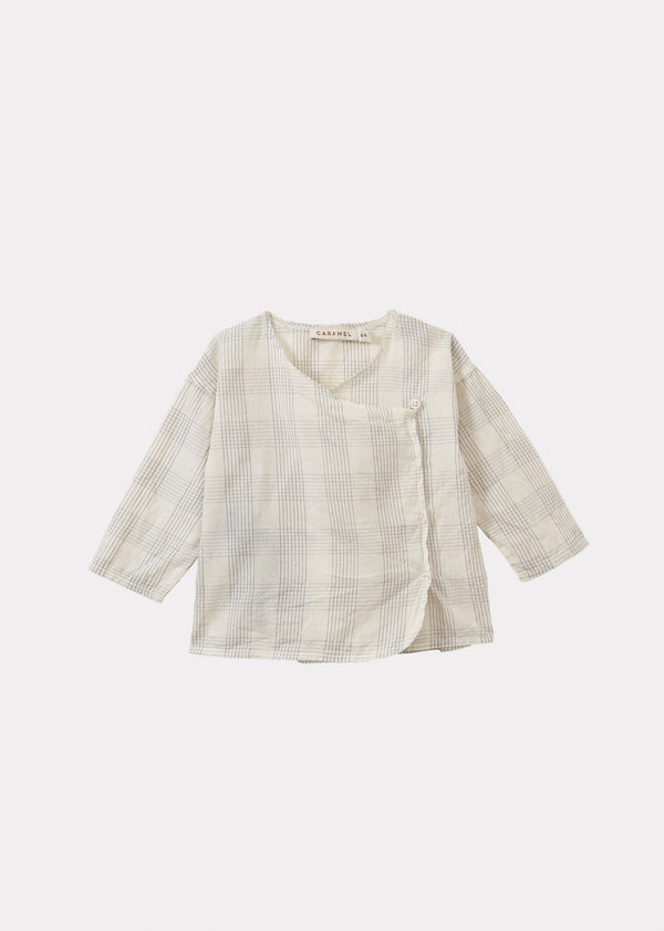 Caramel ACORUS BABY HAND-LOOMED COTTON TOP AND TROUSERS SET - WHITE / BLACK CHECK