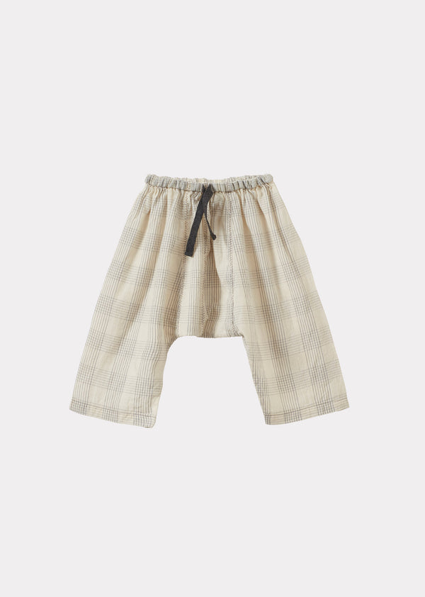 Caramel ACORUS BABY HAND-LOOMED COTTON TOP AND TROUSERS SET - WHITE / BLACK CHECK