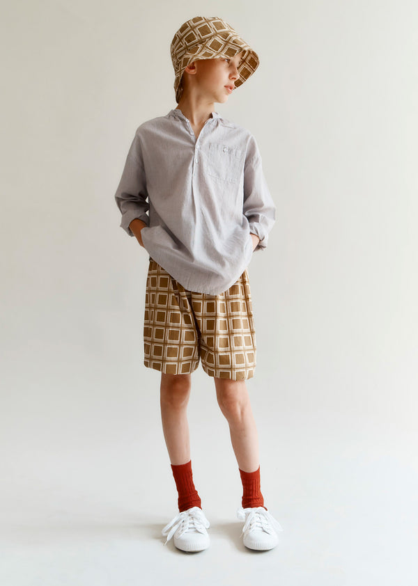 Caramel ADONIS CHILDREN'S COTTON SHIRT - GREY MICRO-CHECK