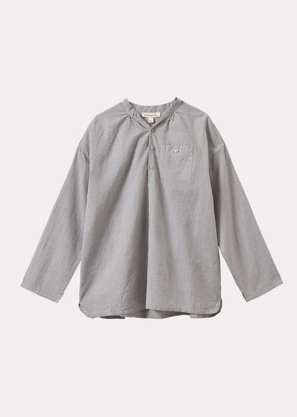 caramel ADONIS CHILDREN'S COTTON SHIRT - GREY MICRO-CHECK