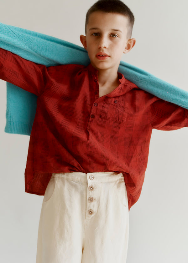 Caramel ADONIS CHILDREN'S COTTON SHIRT - RED / BLACK CHECK