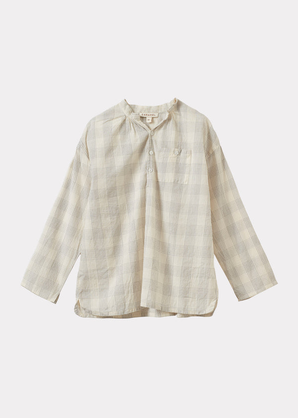 caramel ADONIS CHILDREN'S COTTON SHIRT - WHITE / BLACK CHECK