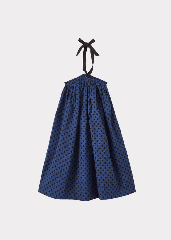 caramel AGAVE GIRL'S MIRACLE WEAVE COTTON DRESS - BLACK POLKA DOT