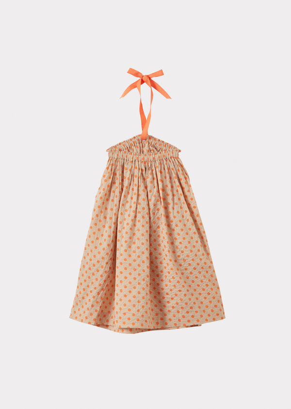Caramel AGAVE GIRL'S MIRACLE WEAVE COTTON DRESS - ORANGE POLKA DOT
