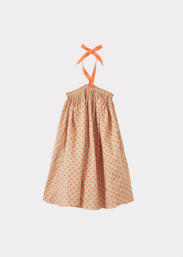 caramel AGAVE GIRL'S MIRACLE WEAVE COTTON DRESS - ORANGE POLKA DOT