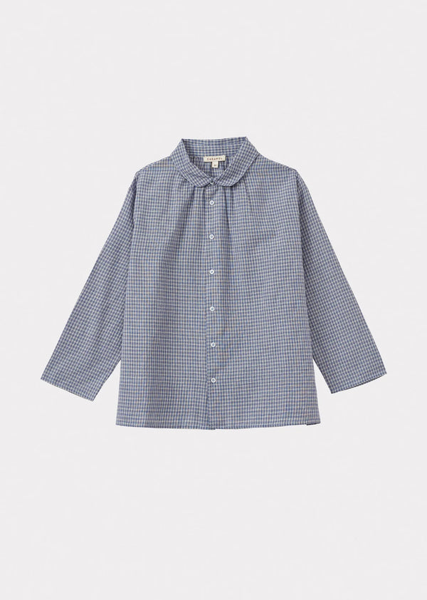 caramel ALOE CHILDREN'S COTTON SHIRT - BLUE MICRO CHECK