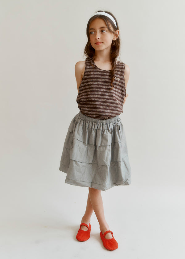 Caramel ANAIS GIRL'S CRUSHED JAPANESE COTTON SKIRT - GREY / GREEN