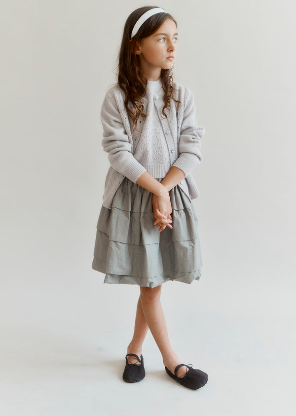 Caramel ANAIS GIRL'S CRUSHED JAPANESE COTTON SKIRT - GREY / GREEN