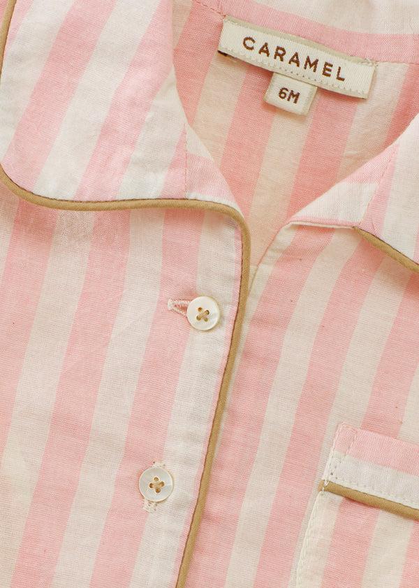 Caramel BABY HANDWOVEN COTTON PYJAMAS - CANDY PINK STRIPE