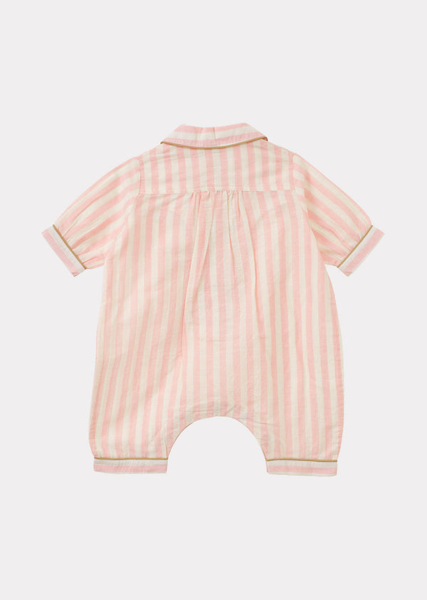 Caramel BABY HANDWOVEN COTTON PYJAMAS - CANDY PINK STRIPE
