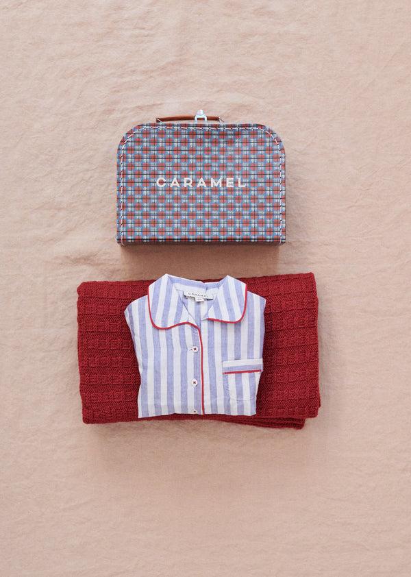 Caramel BABY HANDWOVEN COTTON PYJAMAS - INDIGO BLUE STRIPE