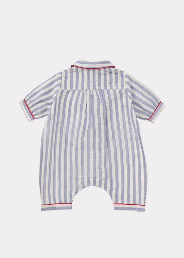 Caramel BABY HANDWOVEN COTTON PYJAMAS - INDIGO BLUE STRIPE