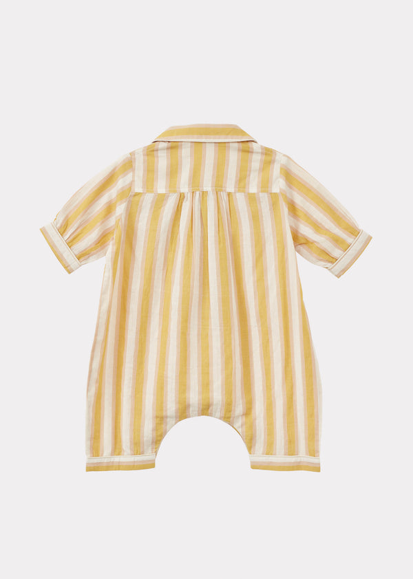 Caramel BABY HANDWOVEN COTTON PYJAMAS - YELLOW STRIPE