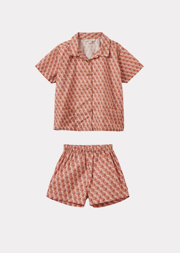 Caramel BAMBOO CHILDREN'S SHIRT AND SHORTS SET - MAUVE GEO PRINT