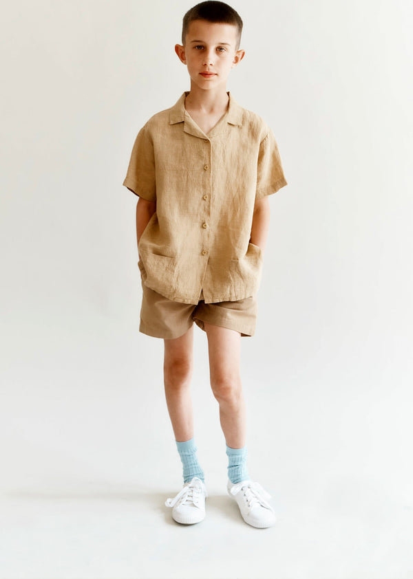 Caramel BAMBOO CHILDREN'S SHIRT AND SHORTS SET - MUSTARD