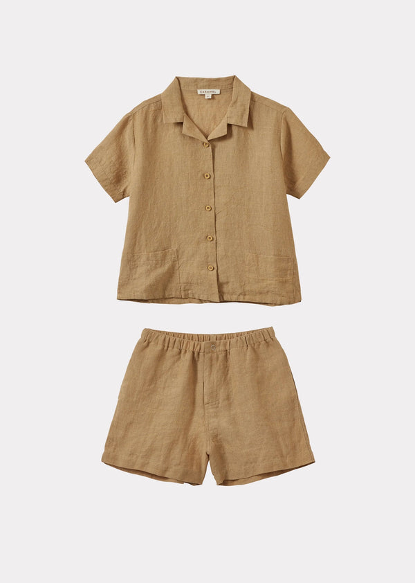 caramel BAMBOO CHILDREN'S SHIRT AND SHORTS SET - MUSTARD