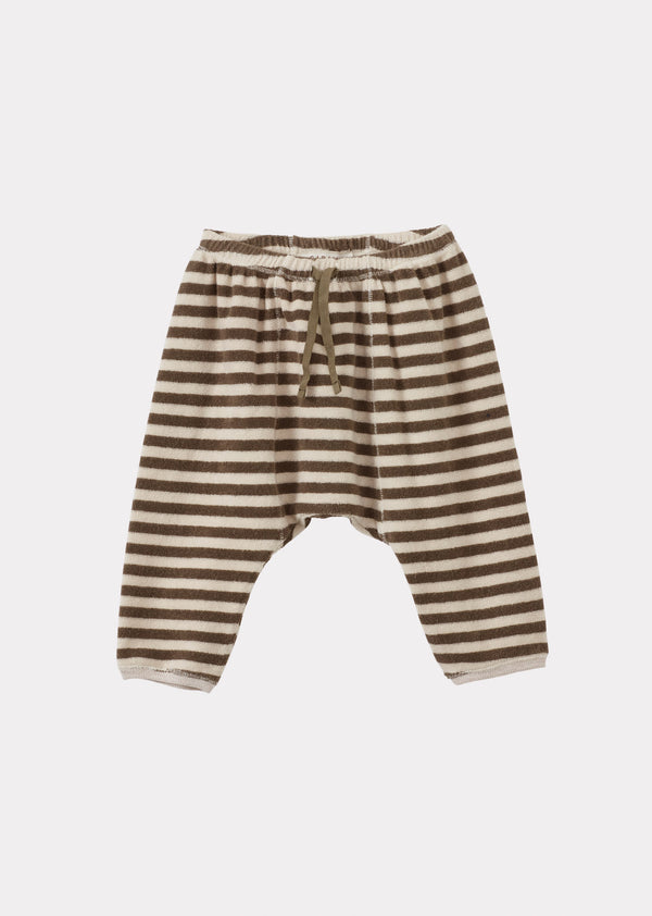 Caramel BARNES BABY T-SHIRT AND TROUSERS TOWELLING SET - KHAKI AND ECRU STRIPE