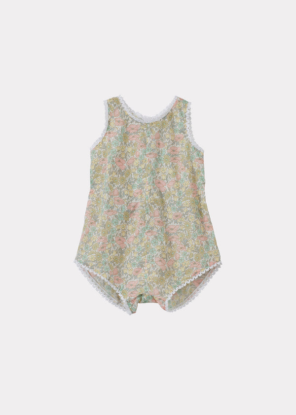 caramel BARRA BABY GIRL COTTON ROMPER - LIBERTY POPPY AND DAISY PRINT