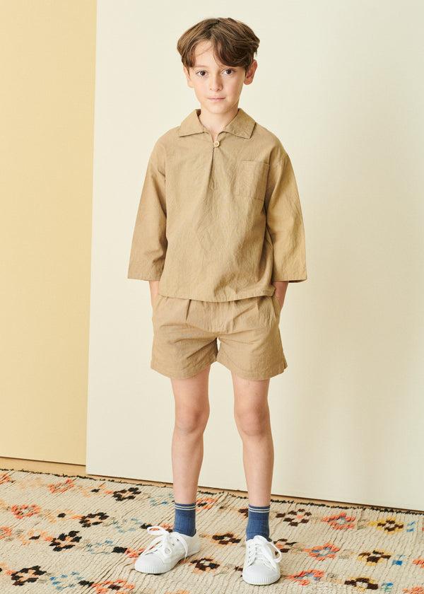 Caramel BERGAMOT CHILDREN'S COTTON SHIRT - LIGHT CAMEL