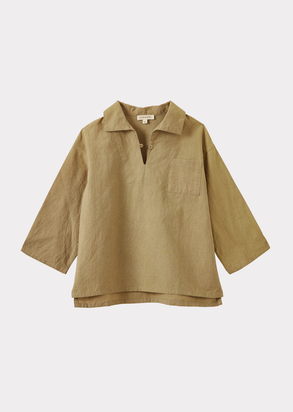 caramel BERGAMOT CHILDREN'S COTTON SHIRT - LIGHT CAMEL