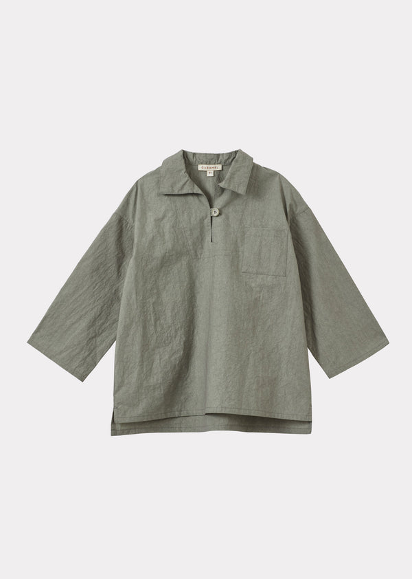 caramel BERGAMOT CHILDREN'S CRUSHED COTTON SHIRT - GREY / GREEN