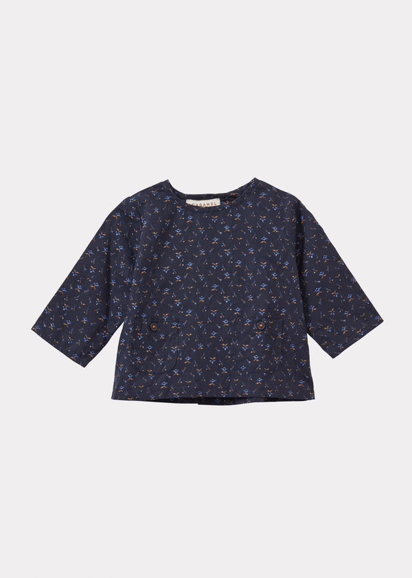 Caramel BLACKBIRD BABY COTTON AND LINEN TOP AND TROUSERS SET - PIXEL PRINT