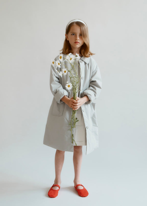 Caramel CAMBRIDGE CHILDREN'S CRUSHED COTTON COAT - GREY / GREEN
