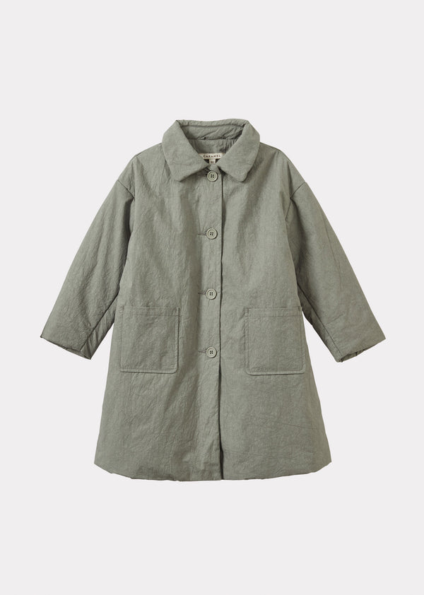caramel CAMBRIDGE CHILDREN'S CRUSHED COTTON COAT - GREY / GREEN