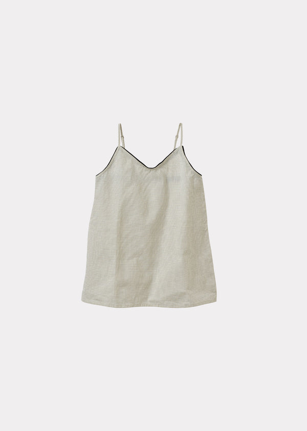 caramel CAMILLA GIRL'S COTTON CAMISOLE TOP - OFF-WHITE / BLACK MICRO-CHECK