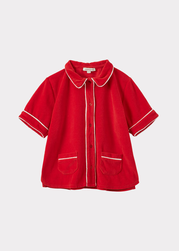 caramel ALBIE CHILDREN'S COTTON TOWELING TOP - RED