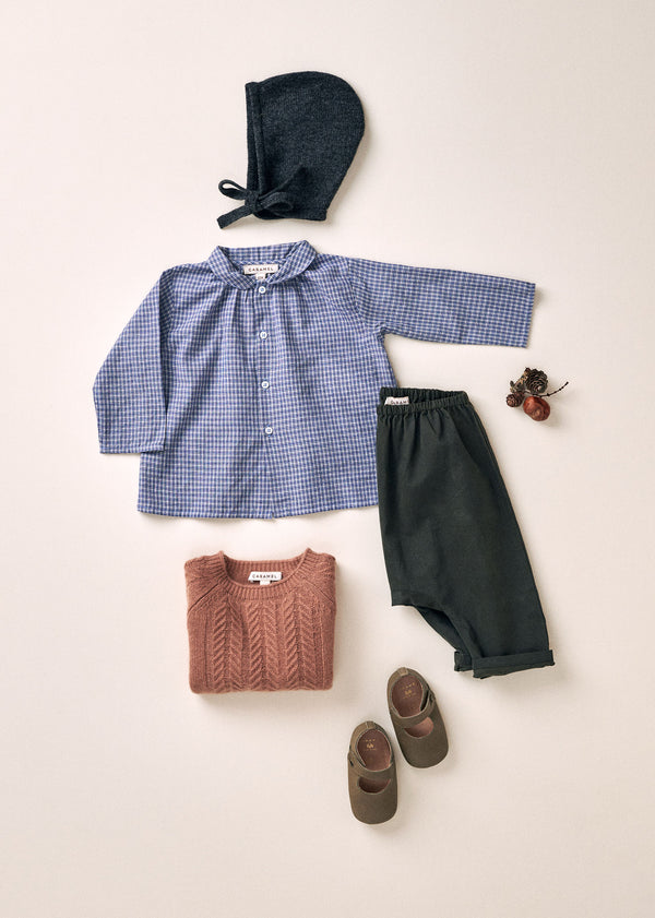 Caramel ALOE BABY COTTON SHIRT - BLUE MICRO-CHECK
