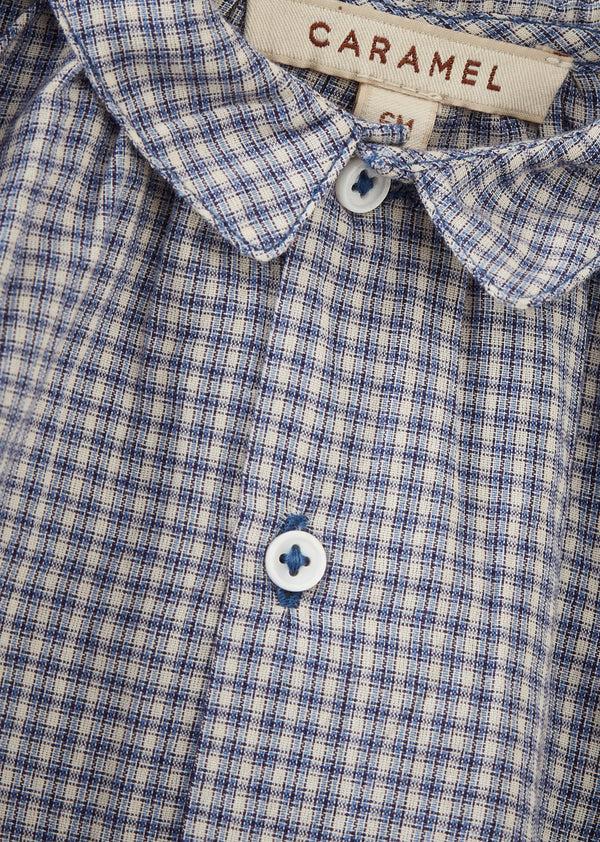 Caramel ALOE BABY COTTON SHIRT - BLUE MICRO-CHECK