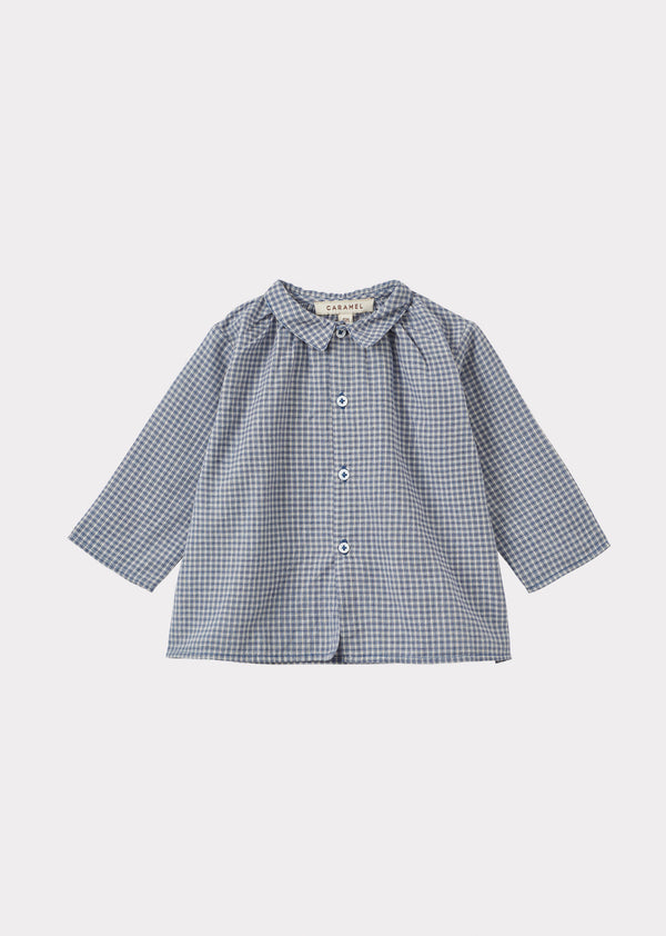 caramel ALOE BABY COTTON SHIRT - BLUE MICRO-CHECK