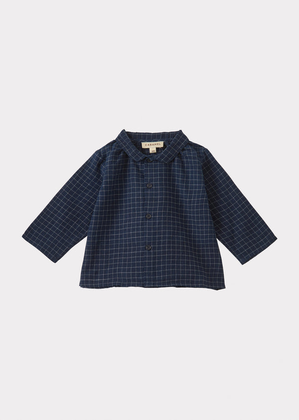caramel ALOE BABY SHIRT - NAVY YARN DYED CHECK