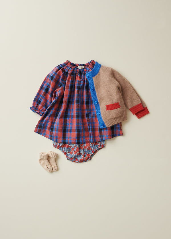 Caramel ANISE BABY CARDIGAN - CAMEL/BLUE