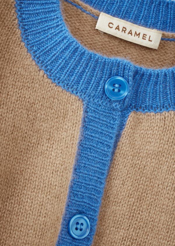Caramel ANISE BABY CARDIGAN - CAMEL/BLUE