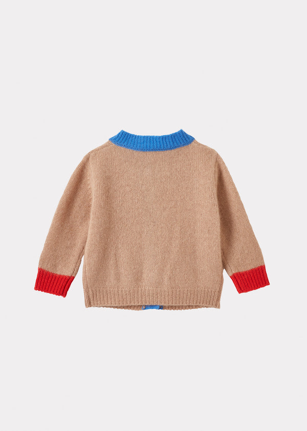 Caramel ANISE BABY CARDIGAN - CAMEL/BLUE