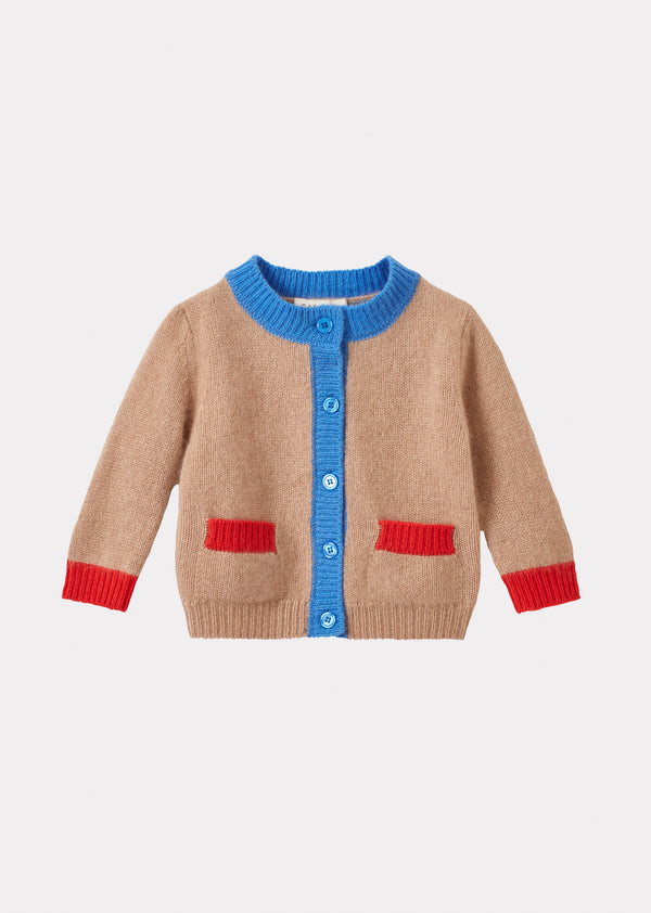 caramel ANISE BABY CARDIGAN - CAMEL/BLUE